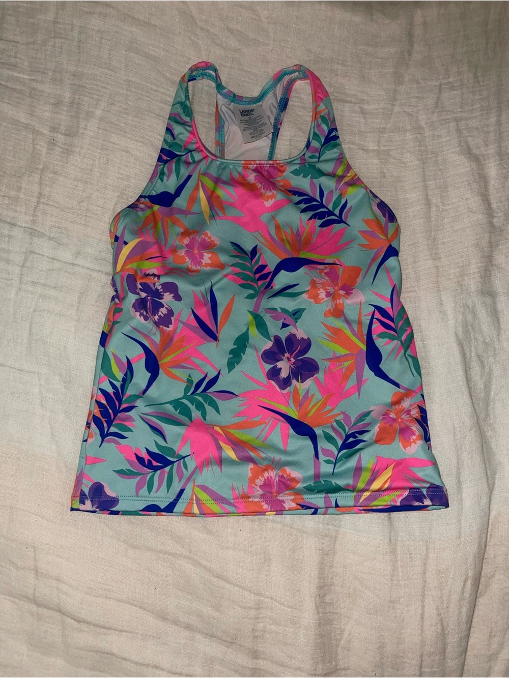 Lands' End Kids Floral Racerback Swim Tank - Turquoise, Pink, Purple